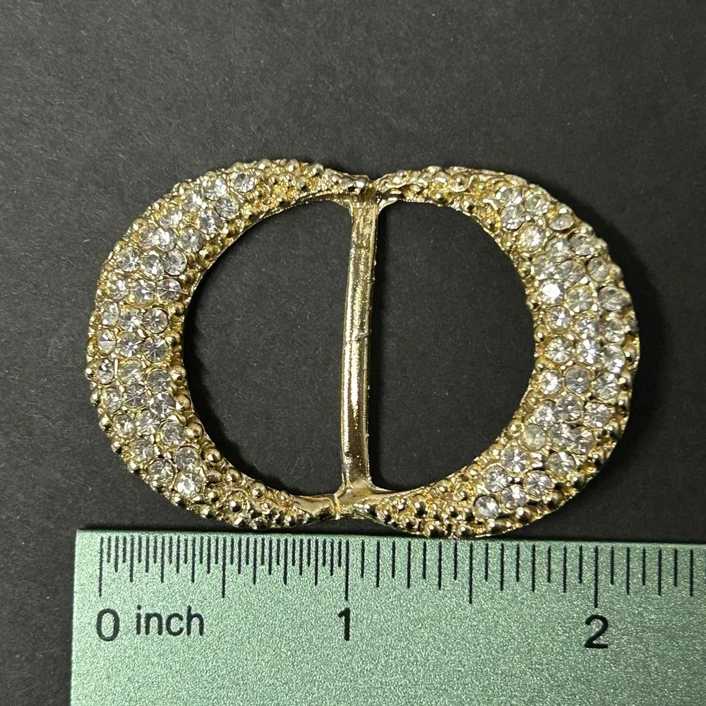 Vintage Belt Buckle Gold Rhinestone Oval Slide Glam